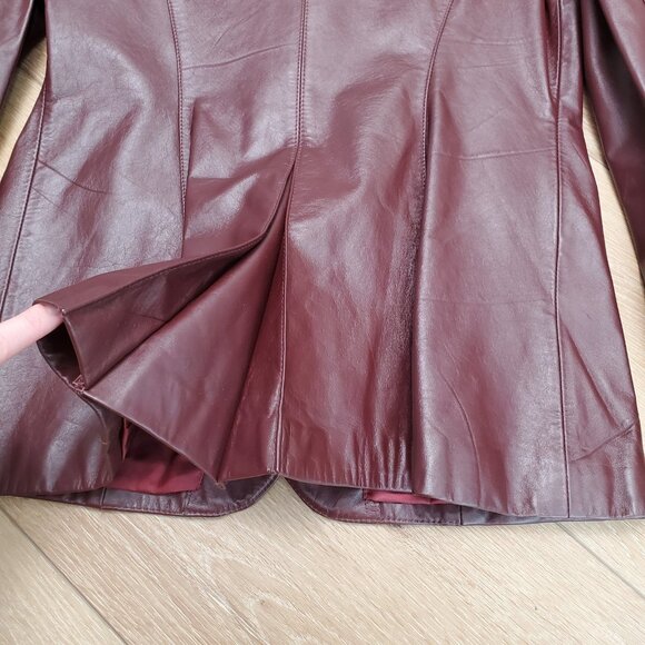 Vintage Etienne Aigner Burgundy Oxblood Genuine Leather Jacket Blazer Size 14 - Picture 4 of 16